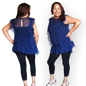 Jonathan Martin Navy Ruffle Blouse